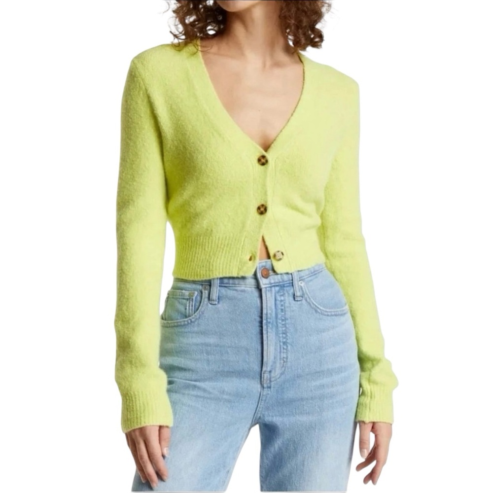 Pistola Cropped Cardigan Sweater Coquette  Green V Neck Button Front